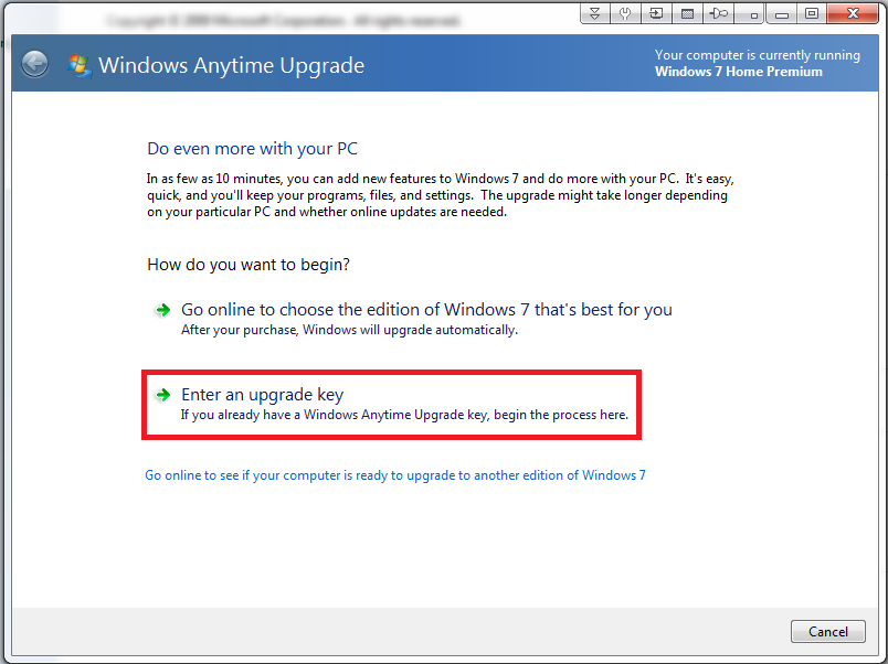 Windows 10 anytime upgrade key
